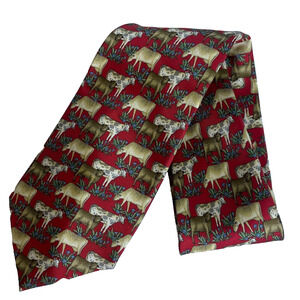 Men's Burberry Cow Print Retro Pattern Red Silk England Tie 3.5"x58"